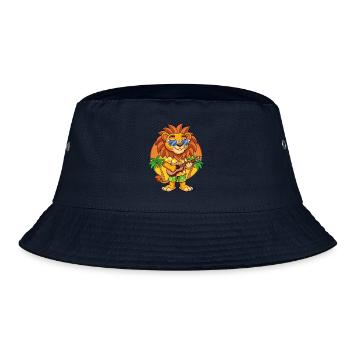 Funny Lion Cartoon Summer Beach Sunglasses Guitar - Bucket Hat - navy - Front