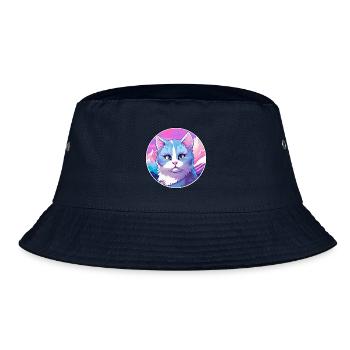 Russische blaue Katze bunte Karikatur Aquarell Illus - Bucket Hat - Navy - Vorne