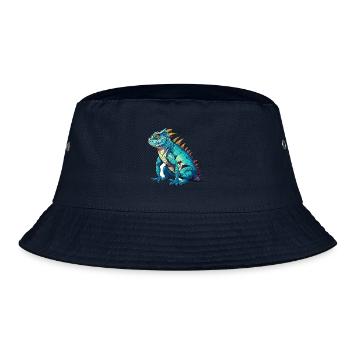 Basilisk Buntes Aquarell Cartoon Kawaii Tier - Bucket Hat - Navy - Vorne
