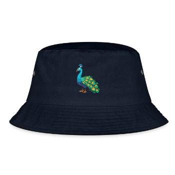 Pfauenkarikatur Kawaii Aquarellillustration - Bucket Hat - Navy - Vorne