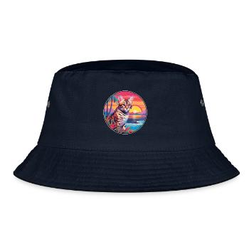 Rotluchs buntes Aquarell Karikatur Kawaii Tier - Bucket Hat - Navy - Vorne