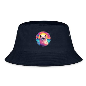 Birman-Katzenrasse-Aquarell-Cartoon-Kawaii-Haustier - Bucket Hat - Navy - Vorne