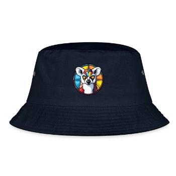 Lemur Buntes Aquarell Tier Haustier Illustration - Bucket Hat - Navy - Vorne