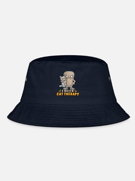 Pebbly – Katzentherapie – Kleiner Pebble und eine Katze - Bucket Hat - Navy