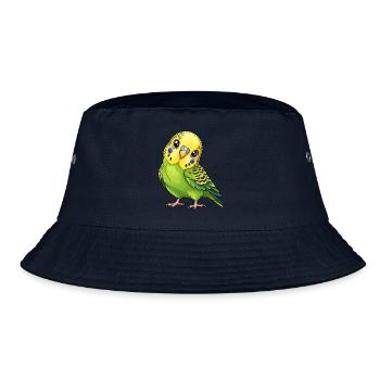 Grüner Wellensittich im Kawaii-Stil - Bucket Hat - Navy - Vorne