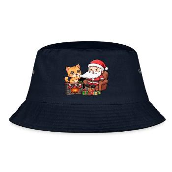 CatChristmas: Weihnachtsmann am Kamin - Bucket Hat - Navy - Vorne