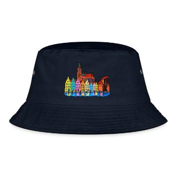 Danzig Skyline – Bunte Hafenstadt im Wachsmalstil - Bucket Hat - Navy - Vorne