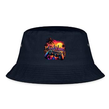 Sonnenuntergang mit Gamecontroller - Gamer Motiv - Bucket Hat - Navy - Vorne