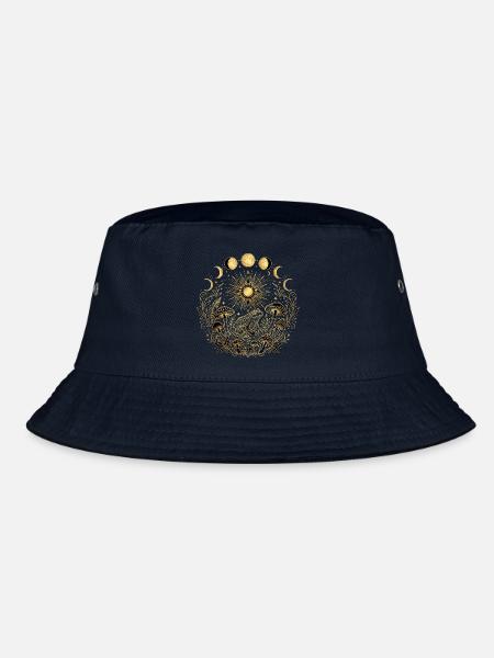 Goldene Kröte mit Pilzen und Mondphasen - Bucket Hat - Navy