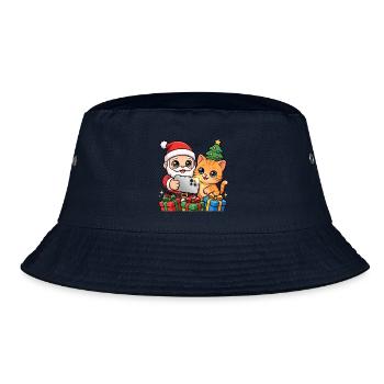 Weihnachts-Selfie: Weihnachtsmann und Katze - Bucket Hat - Navy - Vorne