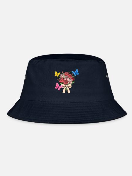 Rosen mit Schmetterlingen und Schleife - Bucket Hat - Navy