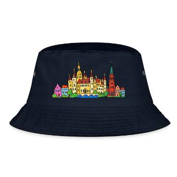 Schwerin Skyline im bunten Wachsmalstil - Bucket Hat - Navy - Vorne