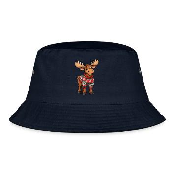 Weihnachtselch mit Pullover – Lustiger Comic Elch - Bucket Hat - Navy - Vorne