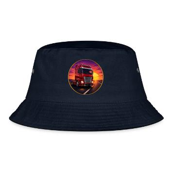 Roter Truck im Sonnenuntergang – Fernfahrer - Bucket Hat - Navy - Vorne