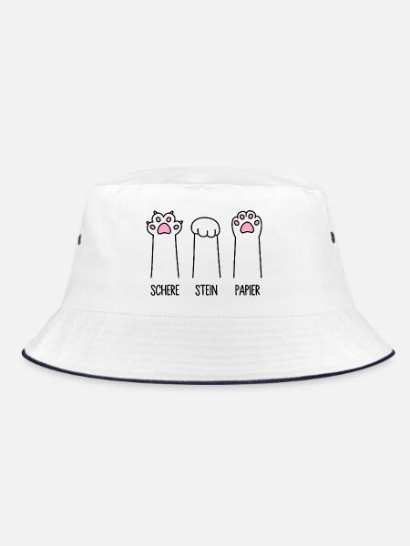 Schere Stein Papier Katze Pfote Spiel Katzenpfoten - Bucket Hat - Weiß/Navy