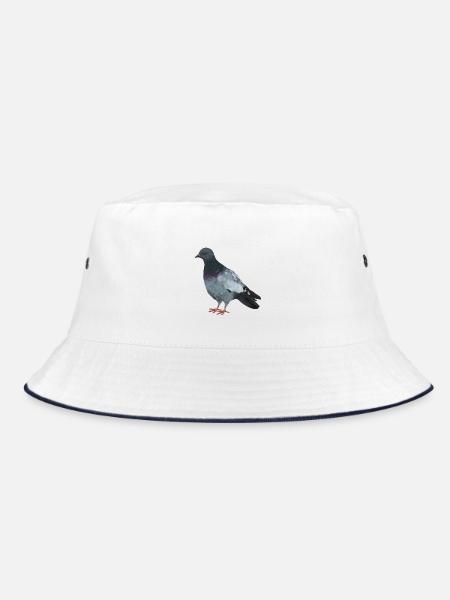 Stadttaube - Realistisch gemalte Taube - Bucket Hat - Weiß/Navy