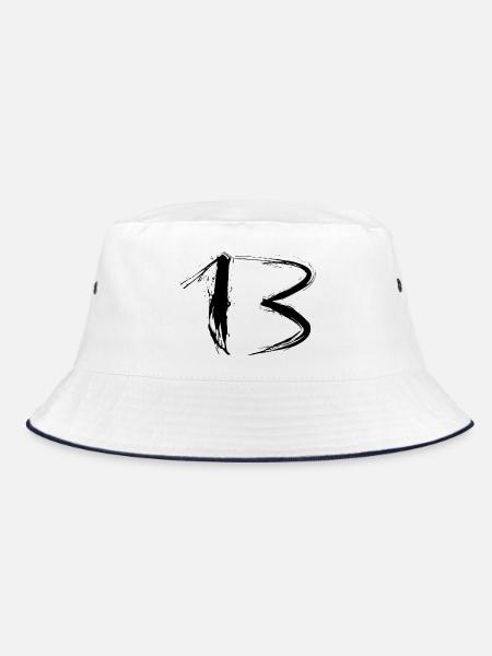 Zahl 13 Lieblingszahl Design Bürste Schwarz neu - Bucket Hat - Weiß/Navy