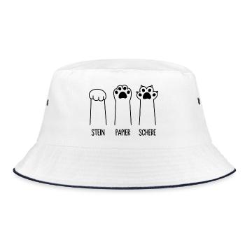 Stein Papier Schere Katze Pfote Spiel Katzenpfoten - Bucket Hat - Weiß/Navy - Vorne