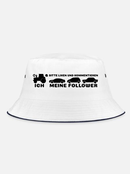 Ich, meine Follower Traktor Autos Landwirt Bauer - Bucket Hat - Weiß/Navy - Vorne