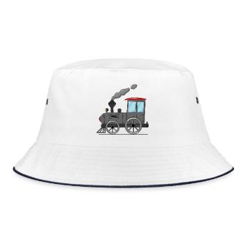Kinderzug Eisenbahn grau - Bucket Hat - Weiß/Navy - Vorne