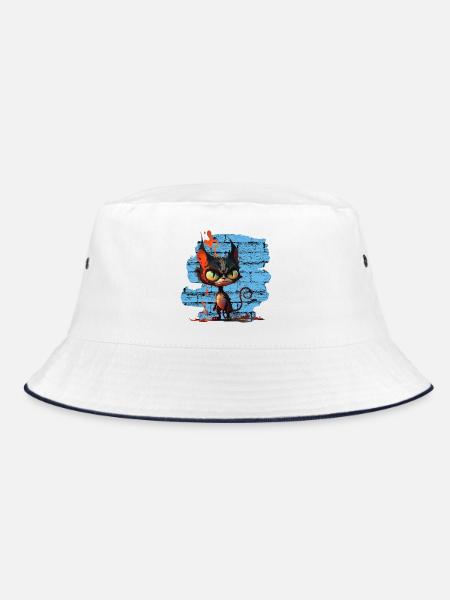 Lustige Katze - Bucket Hat - Weiß/Navy