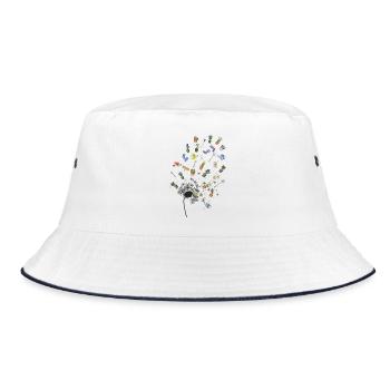Garten in Splittern: Werkzeuge und Blumen - Bucket Hat - Weiß/Navy - Vorne