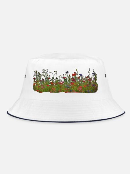 Wiesenwildblumen Musterdruck - Bucket Hat - Weiß/Navy