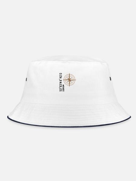 Borkum Koordinaten - Bucket Hat - Weiß/Navy