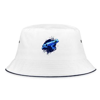 Pfeilgiftfrosch, Zeichnung Polygon, blauer Frosch - Bucket Hat - Weiß/Navy - Vorne