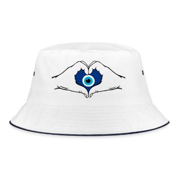 Nazar Herzform mit Hände - Bucket Hat - Weiß/Navy - Vorne