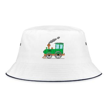 Kinderzug Eisenbahn grün - Bucket Hat - Weiß/Navy - Vorne