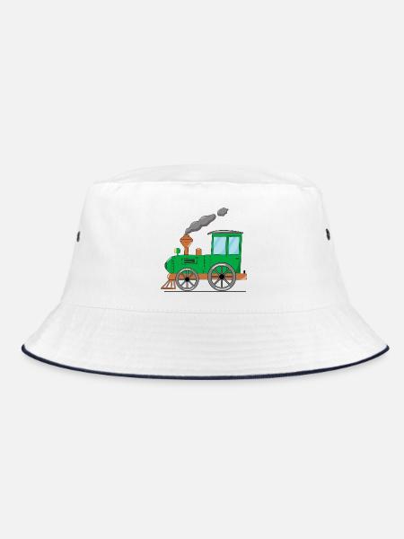 Kinderzug Eisenbahn grün - Bucket Hat - Weiß/Navy