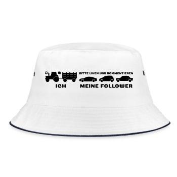 Ich meine Follower Liken und Kommentieren Traktor - Bucket Hat - Weiß/Navy - Vorne
