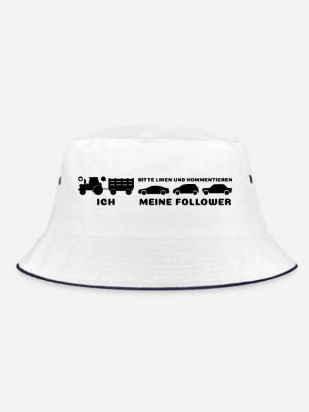 Ich meine Follower Liken und Kommentieren Traktor - Bucket Hat - Weiß/Navy