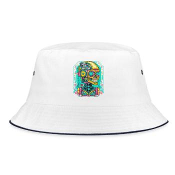 KI Roboter Cyberpunk - Bucket Hat - Weiß/Navy - Vorne