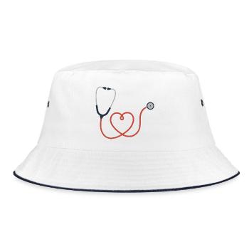 Stethoskop Logo Symbol Symbol - Bucket Hat - Weiß/Navy - Vorne