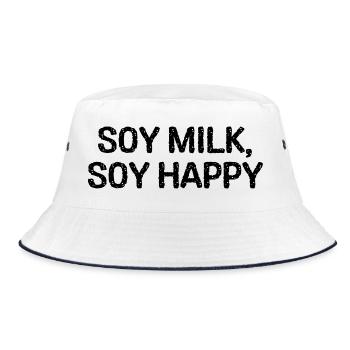 Lustiger veganer Humor Zitat Sojamilch, Soja glücklich! - Bucket Hat - Weiß/Navy - Vorne