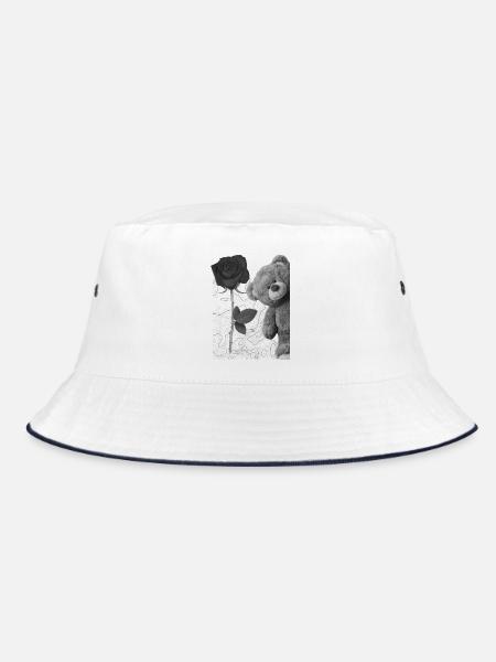 Teddybär mit Rose - Bucket Hat - Weiß/Navy