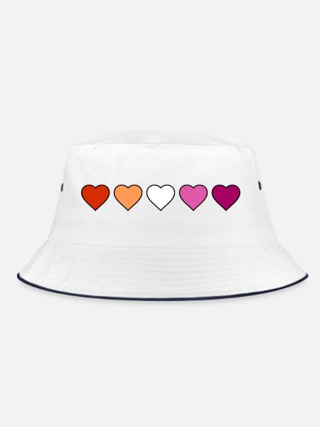 Lesbian Lesbian Lesbian Hearts - Bucket Hat - white/navy - Front