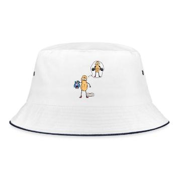 Erdnuss Morgenmuffel Frühaufsteher Bodybuilder - Bucket Hat - Weiß/Navy - Vorne