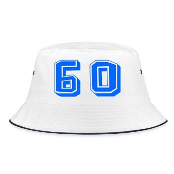60. 60 JAHRE. 60-JÄHRIGES JUBILÄUM. 60. GEBURTSTAG. - Bucket Hat - Weiß/Navy - Vorne