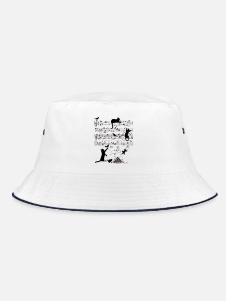 Notenblatt Katzen Herzen Musik Amsel - Bucket Hat - Weiß/Navy