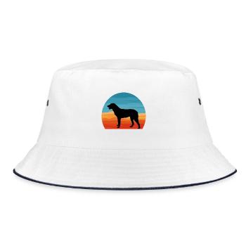 Cao De Castro Laboreiro Hund Silhouette Retro Sonne - Bucket Hat - Weiß/Navy - Vorne