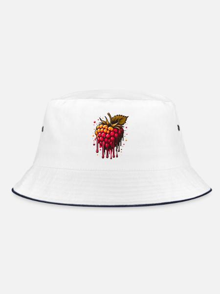 Zweifarbige tropfende Himbeere - Bucket Hat - Weiß/Navy - Vorne