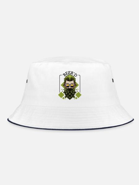 Beer‘d Bier Brauen Bart Wortspiel Brauer Geschenk - Bucket Hat - Weiß/Navy - Vorne