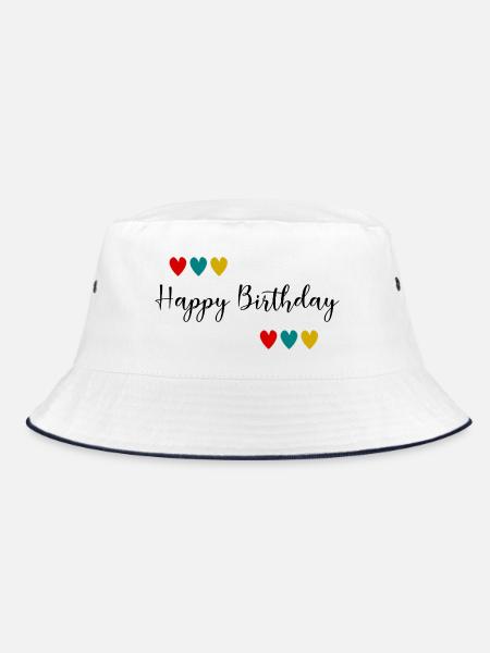 GEBURTSTAG. HAPPY BIRTHDAY. ALLES GUTE ZUM GEBURTSTAG. - Bucket Hat - Weiß/Navy