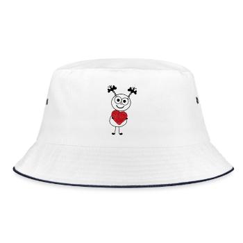Süßes Strichmännchen mit Plüschherz von SueLYSue - Bucket Hat - Weiß/Navy - Vorne