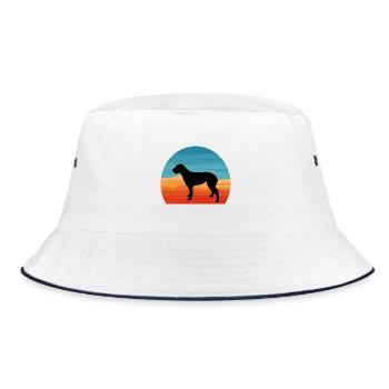 Irish Wolfhound Hund Liebe Silhouette Vintage Sonnenuntergang - Bucket Hat - Weiß/Navy - Vorne