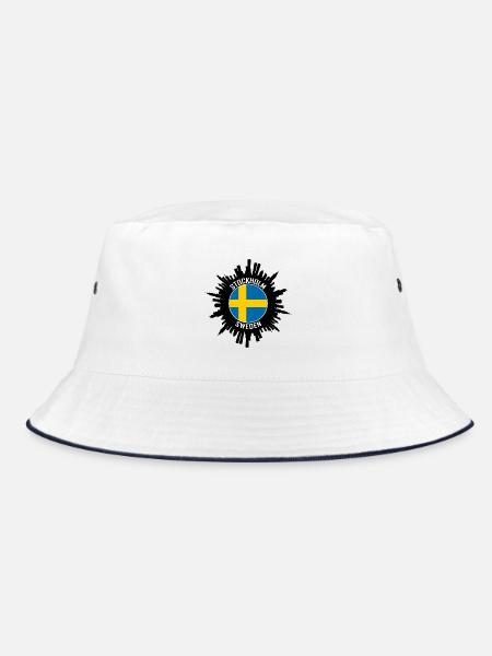 Stockholm Skyline Schweden Flagge Reisesouvenir - Bucket Hat - Weiß/Navy