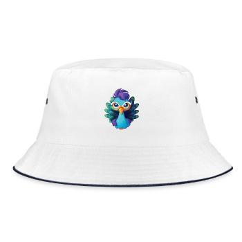 Niedlicher Pfau mit Brille Cartoon Kawaii - Bucket Hat - Weiß/Navy - Vorne